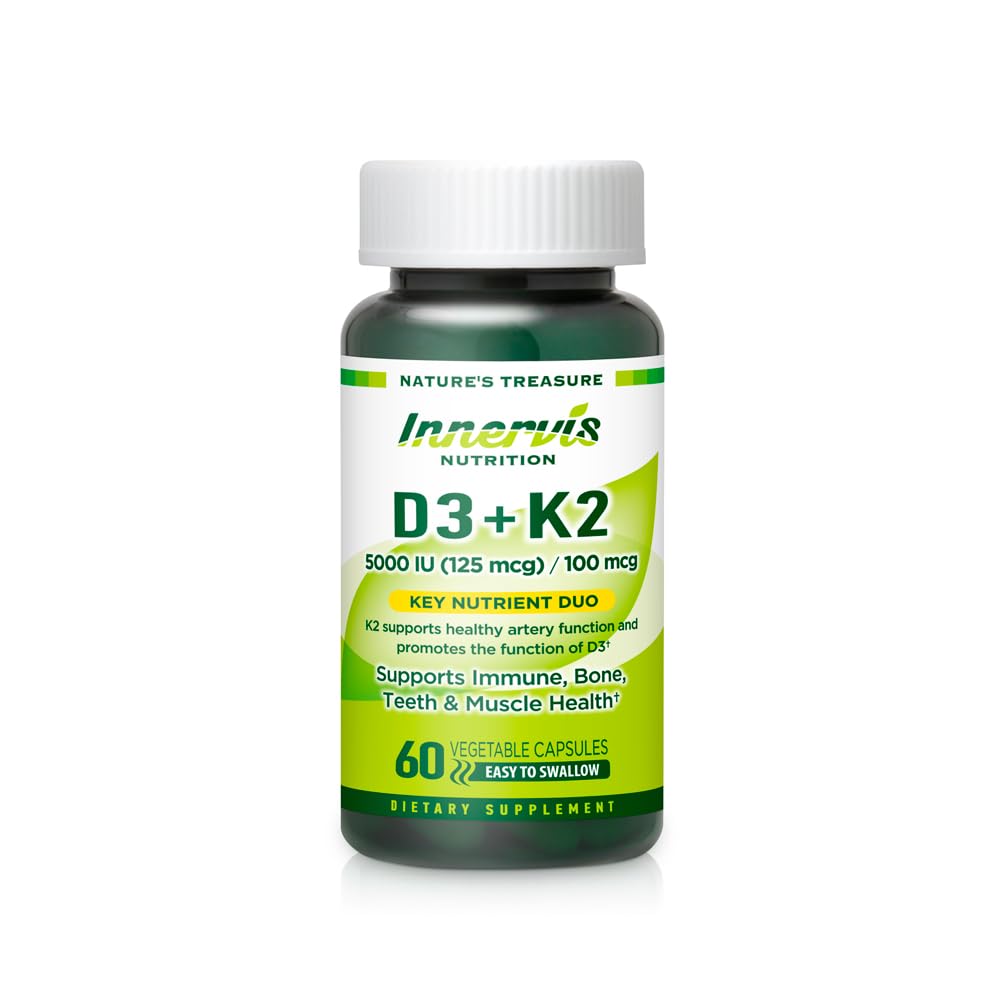INNERVISNUTRITION Vitamin D3 5000 IU + K2 MK-7 100mcg, 60 Capsules