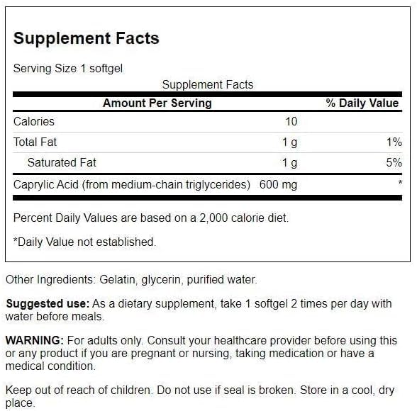 Swanson Caprylic Acid 600 Milligrams Softgels 60