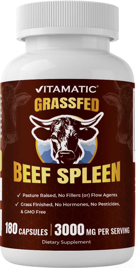 Vitamatic Grass-Fed Beef Spleen Capsules, 180 Count