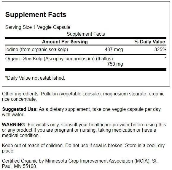 Swanson Made with Organic Scottish Kelp 750 mg Capsule 30 Count