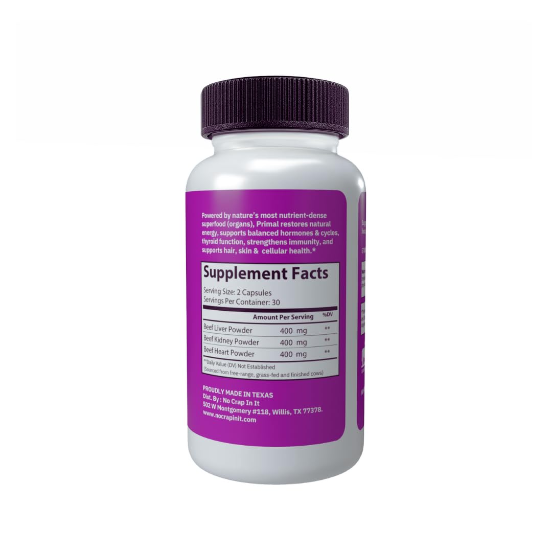 No Crap In It Primal Beef Organ Capsules 60 Capsules