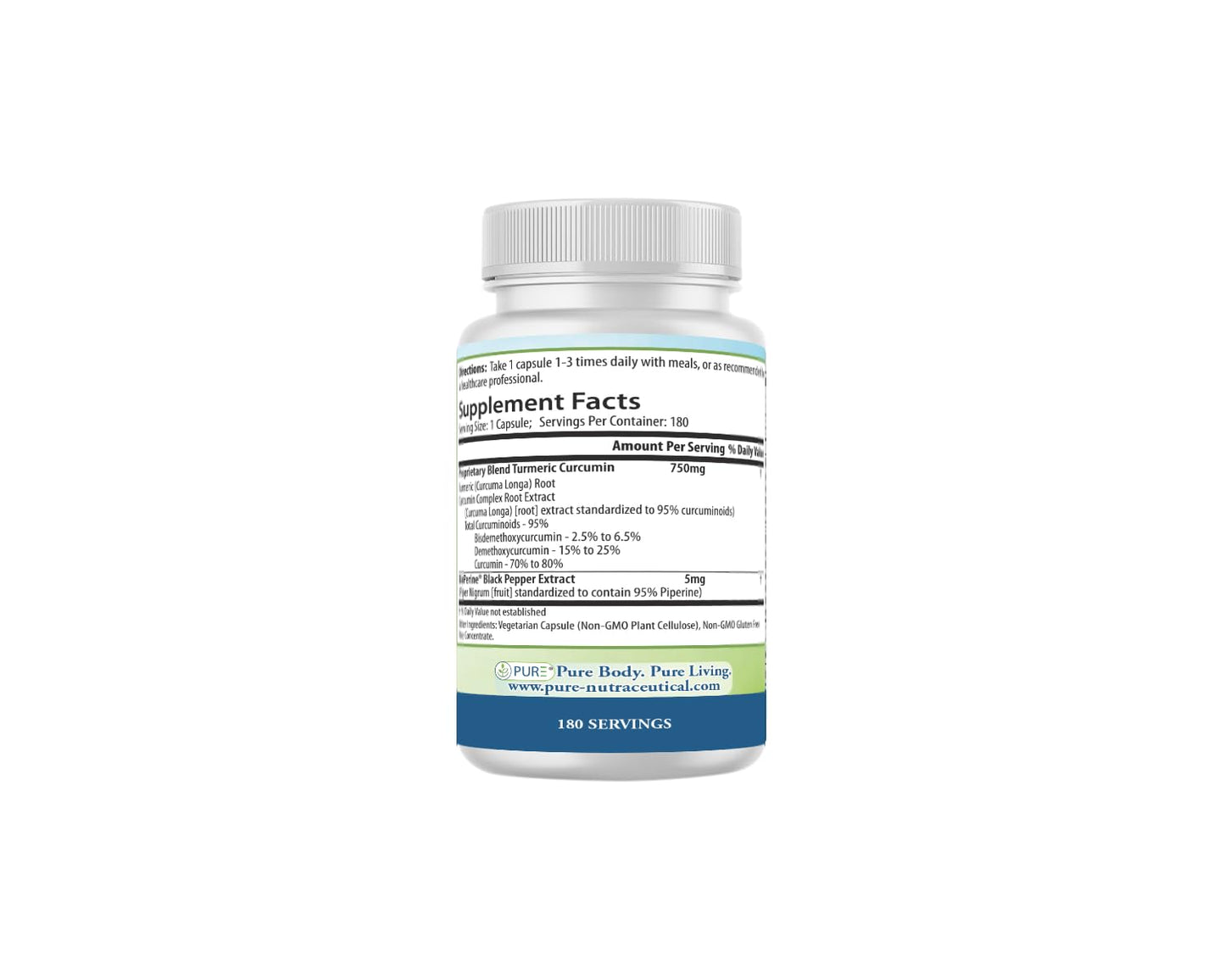 PURE Turmeric Curcumin 750 mg Capsules, 180 Count
