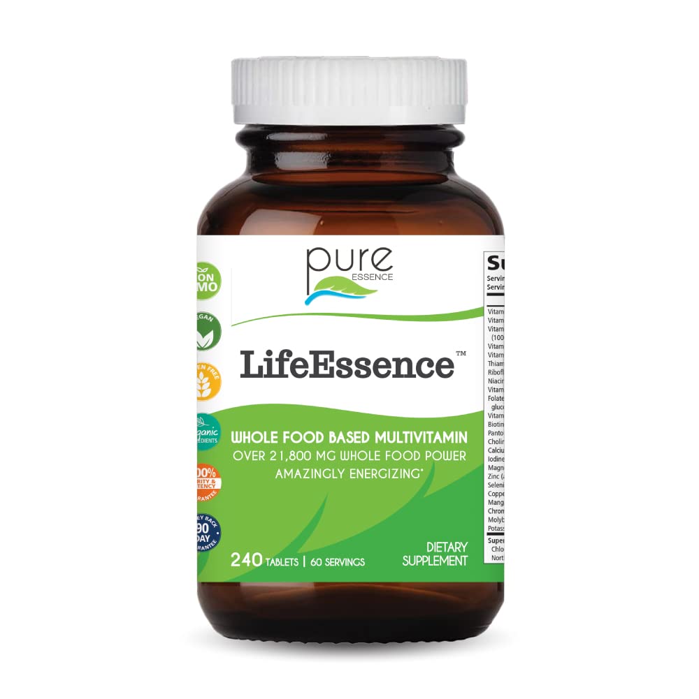 Pure Essence Labs LifeEssence Multivitamin for Women and Men - Natural Herbal Supplement - Vitamin D, Vitamin D3, Vitamin B12, Biotin with Whole Foods Tablets 240