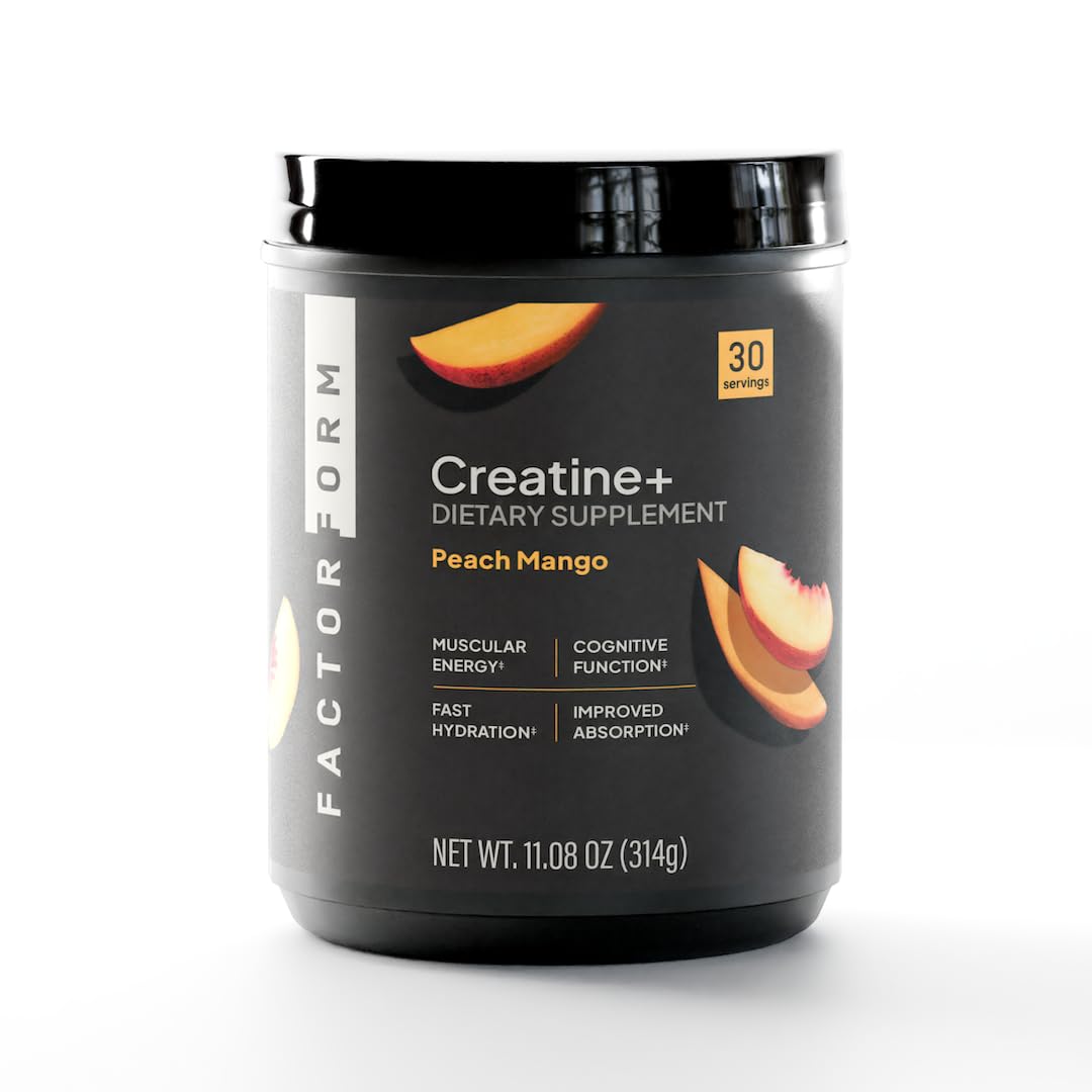 FACTOR FORM Micronized Creatine Powder + Electrolytes – Creatine Monohydrate Supplement for Women & Men for Strength, Recovery, and Focus (Peach Mango) Powder 8.1 oz