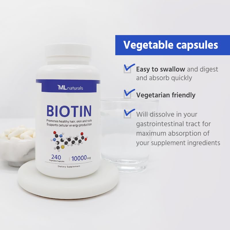 ML Naturals Biotin 10,000mcg Capsule, 240 Count