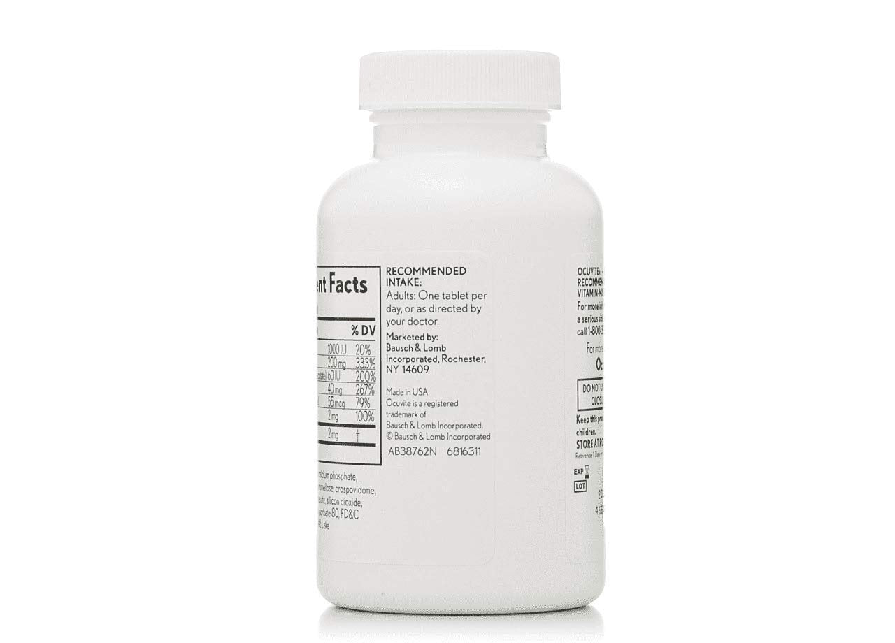 Bausch + Lomb Ocuvite Vitamin and Mineral Supplement for Eyes with Lutein Tablets, 240 Tablets