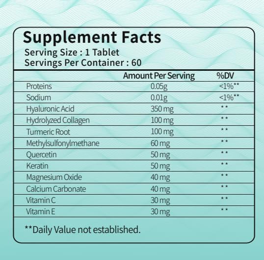 SILKMYST Hyaluronic Acid with Hydrolyzed Collagen MSM Turmeric Vitamin C 180 Tablets