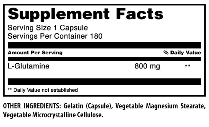 Amazing Nutrition L-Glutamine Amino Acid Supplement 800 mg per serving 180 Capsules
