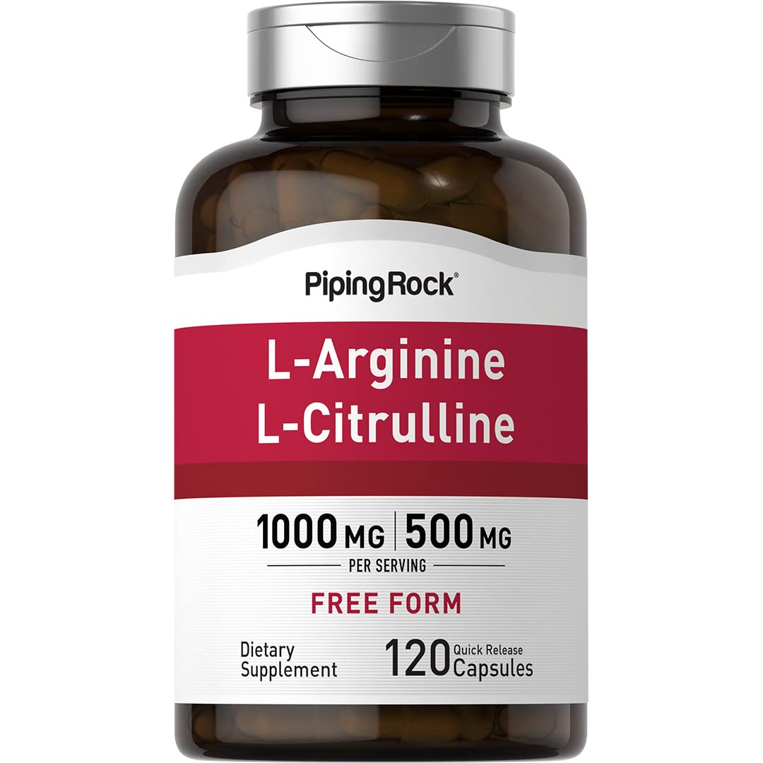 Piping Rock L-Arginine L-Citrulline Supplement 1500 mg Capsules 120 Count