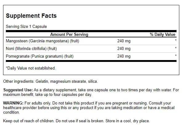 Swanson Mangosteen/Pomegranate/Noni Complex Antioxidant Support Gastrointestinal Support 240 Milligrams 90 Capsules