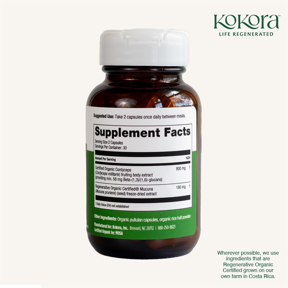 kokora Cordyceps Energy Organic Adaptogenic Mushroom Supplement Capsule 60 Capsules