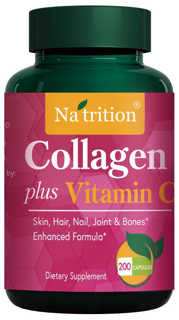Na'trition Collagen Plus Vitamin C Capsules - Skin, Bone, Hair, Joint, Nail Support Formula, 200 Capsules
