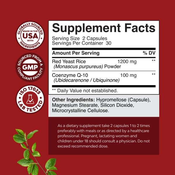 Natures Craft Red Yeast Rice with CoQ10 Capsules, 60 Count