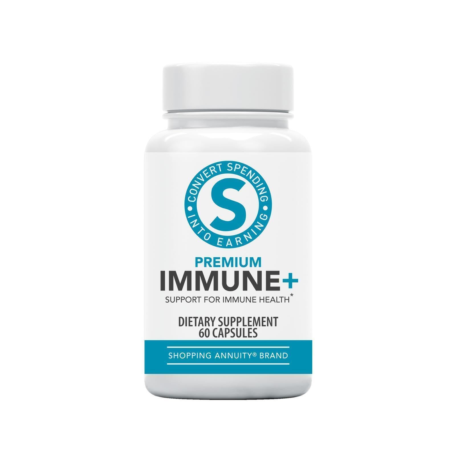 Market America Shopping Annuity Premium Immune + Formula Daily Immune Support Supplement with Reishi Mushroom, Echinacea, American Ginseng, Vitamin C & Zinc – Stress Response & Energy Support – 30 Capsules