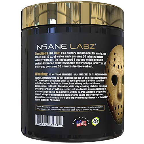 Insane Labz Insane Veinz Gold Nitric Oxide Non-Stimulant Pre-Workout Powder 6.5 Ounce