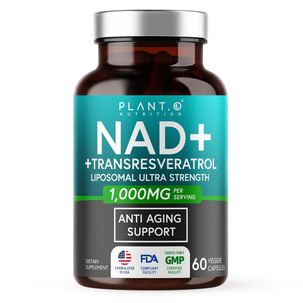 PLANT.O NUTRITION NAD Supplement High Purity NAD Plus with Resveratrol NMN and Nicotinamide Riboside Alternative 60 Capsules