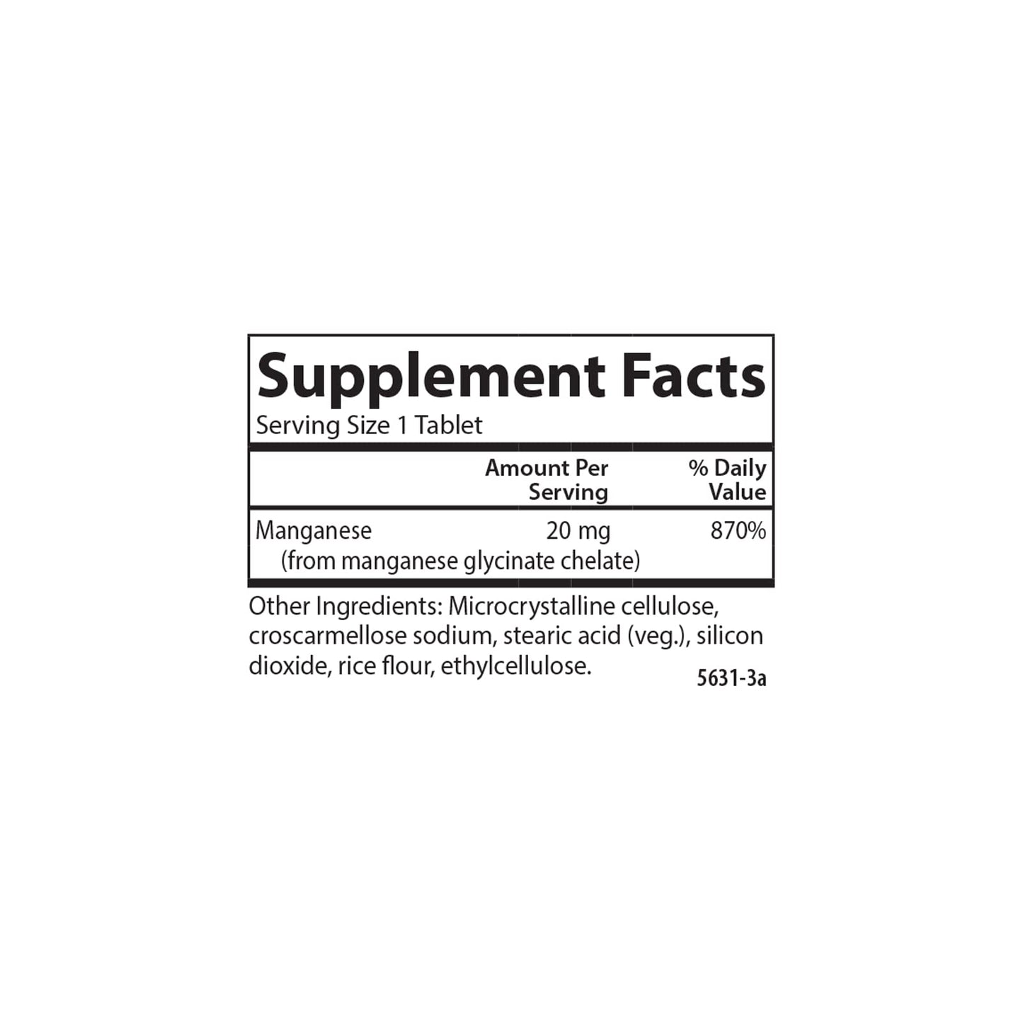 Carlson Chelated Manganese 20 mg Tablets, 100 Count