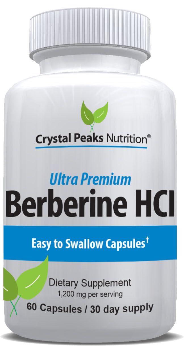 CRYSTAL PEAKS NUTRITION Berberine Supplement Ultra Premium Berberine HCL 1200mg Per Serving, Vegan, Gluten Free, Non-GMO, 60 Capsules