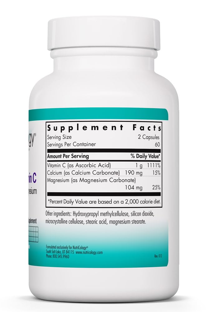 Allergy Research Group NutriCology Buffered Vitamin C 1000 mg Immune Support Vegetarian Capsules, 120 Count