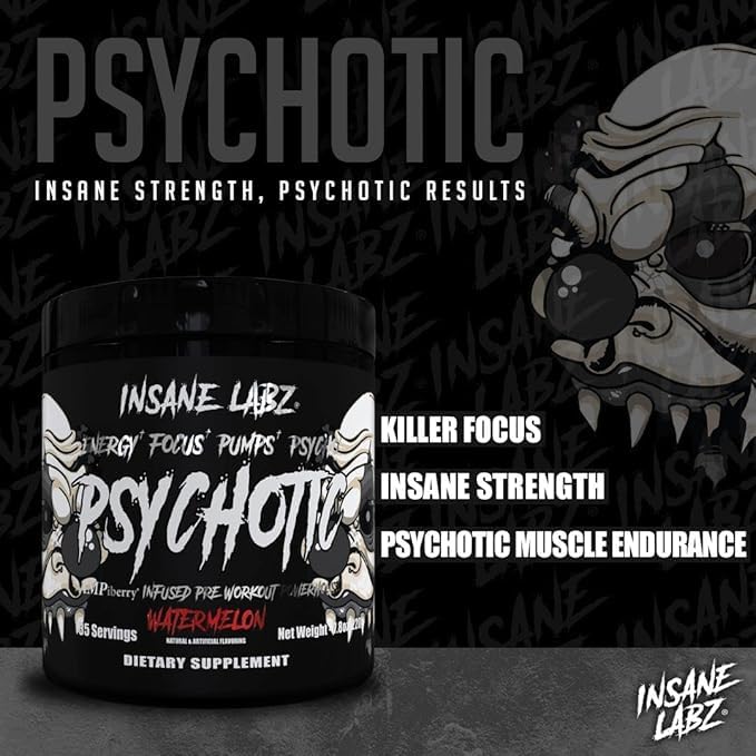 Insane Labz Psychotic Black Edition Mid Stimulant Pre Workout Powder, 6-Count