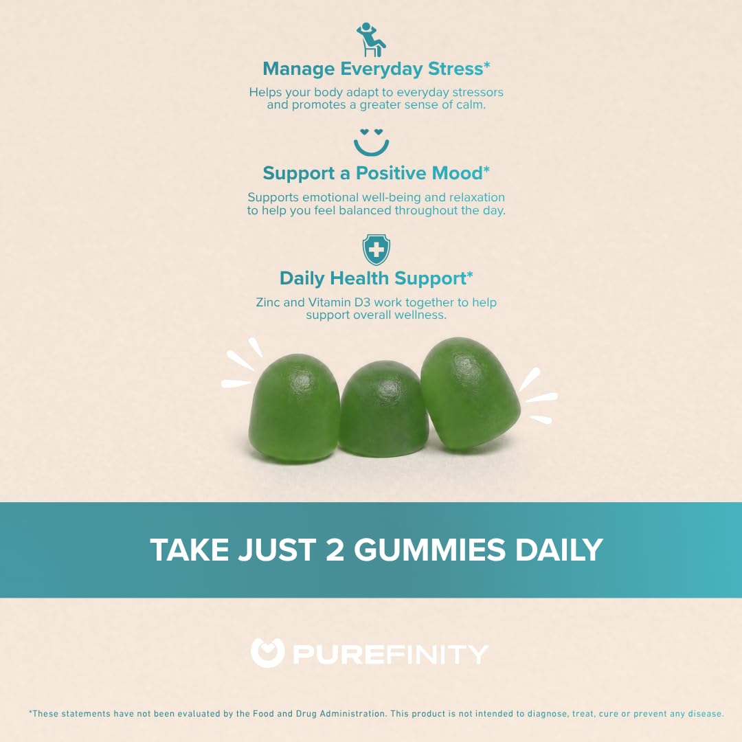PUREFINITY Ashwagandha Gummies with Vitamin D & Zinc – 60 Count
