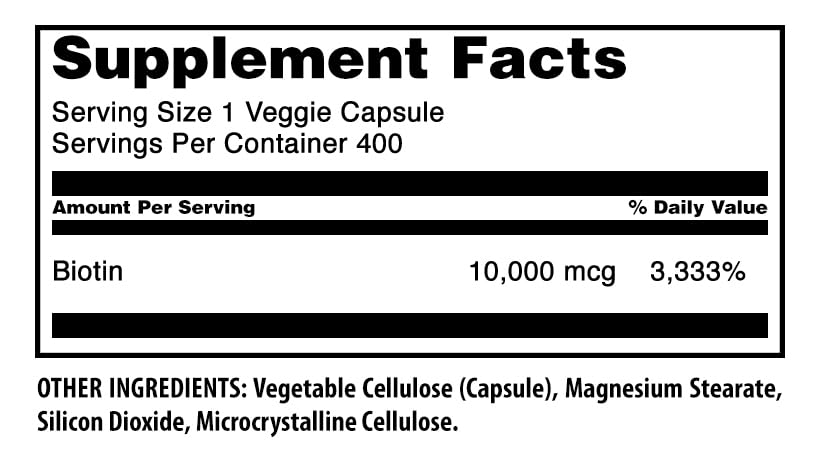 Amazing Nutrition Biotin 10000 mcg Veggie Capsules, 400 Count