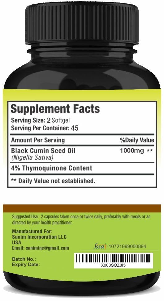 SunNature Black Seed Oil Capsules 1000 mg, 90 Capsules
