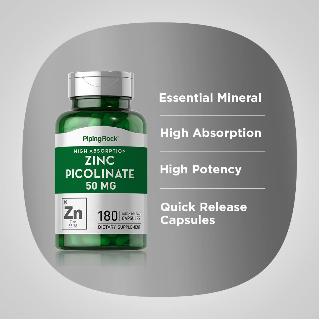 Piping Rock Zinc Picolinate 50 mg Capsules 180 Count