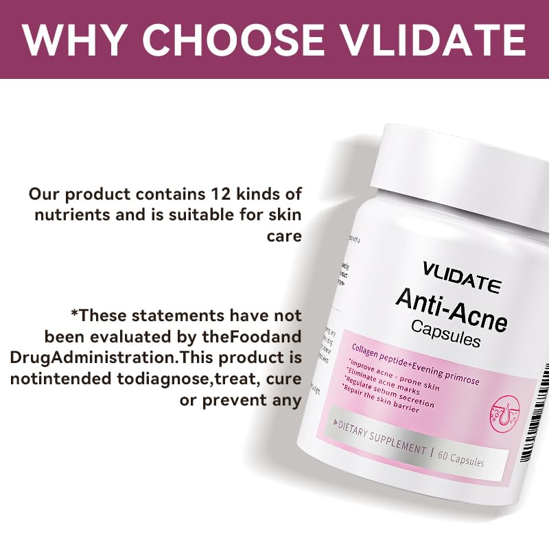 VLIDATE Acne Clear Supplement with Zinc, DIM & Probiotics Capsule, 60 Count