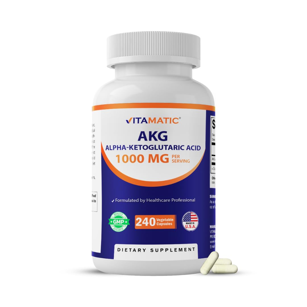 Vitamatic Alpha-Ketoglutaric Acid (AKG) 1000 mg Capsules, 240 Count