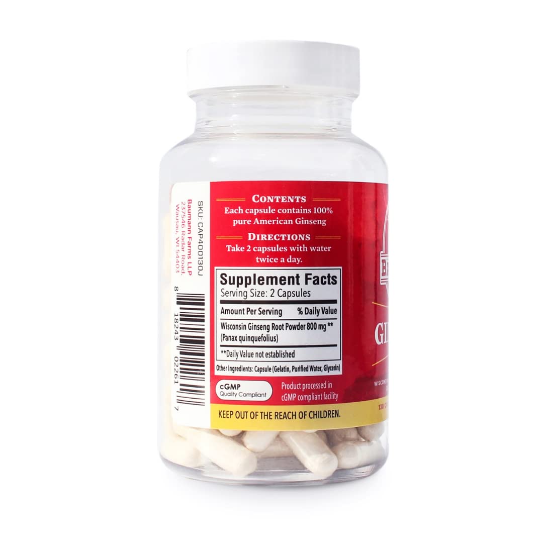 Baumann Ginseng USA Wisconsin Ginseng Capsules, 130 Capsules