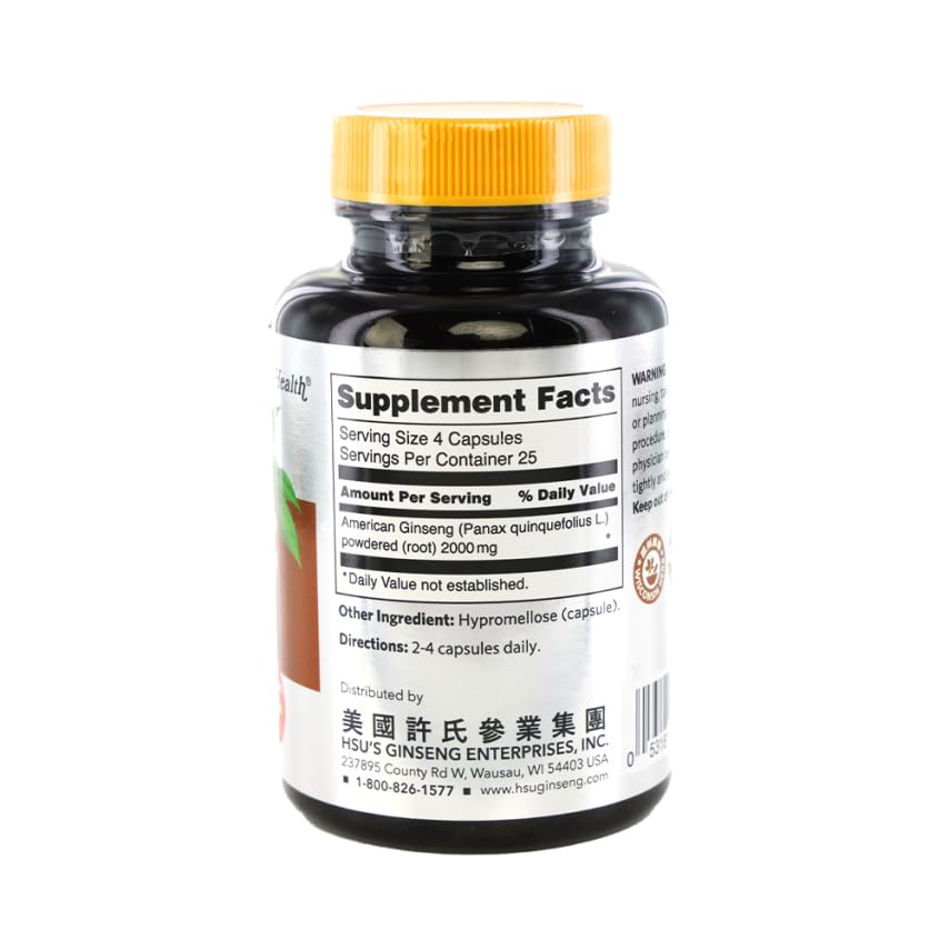 Hsu's American Ginseng Capsules, 100 Count
