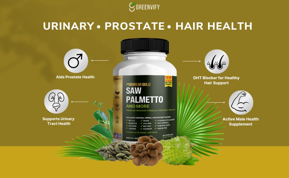 GREENVIFY Saw Palmetto for Men Prostate Supplement Capsule, 60 Count