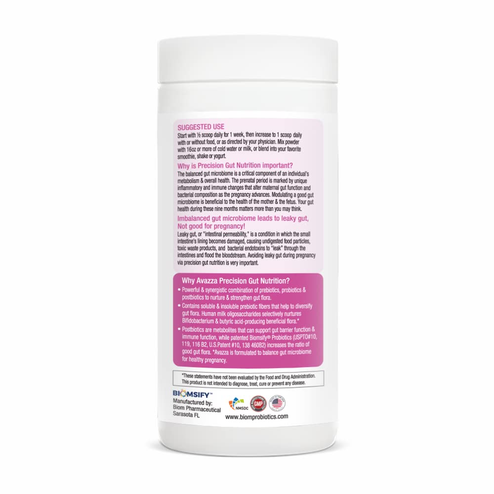 Biom Probiotics Avazza Prenatal Formula with TriBiom Formula Probiotics + Prebiotics + PostBiotics to Nurture & Stabilize Against Leaky Gut, 100% Vegan, Human Milk Oligosaccharides, Powder, 1 Ounce (Pack of 1)