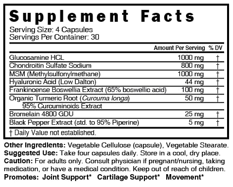 Nature's Fusions Nutri 8-in-1 Glucosamine Chondroitin MSM Turmeric Bromelain Boswellia Hyaluronic Acid 3025 mg Joint Support Supplement 120 Capsules