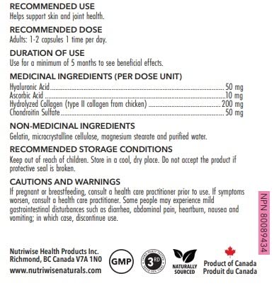 NutriWise HA Plus High Potency Hyaluronic Acid + Collagen Capsules, 120 Count