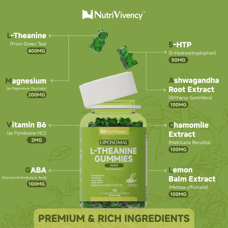 NutriVivency Liposomal L-Theanine Gummies 400mg, 60 Gummies