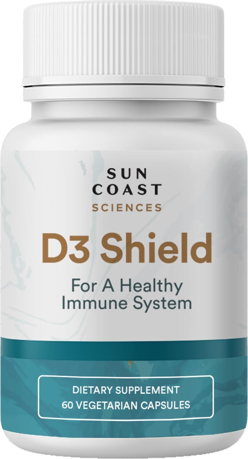 Sun Coast Sciences D3 Shield Vitamin D3 5000 IU for Immune Support and Bone Health, 60 Vegetarian Capsules
