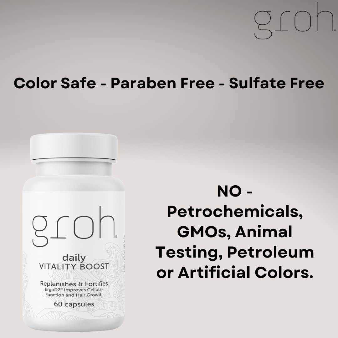 GROH Daily Vitality Boost - All Natural Hair Growth Supplement powered by ErgoD2 60 Capsules