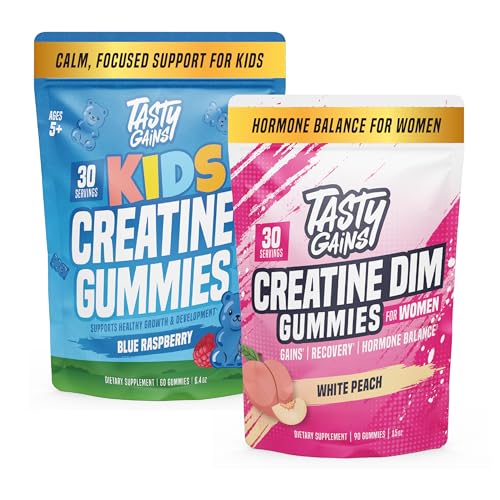 TASTY GAINS Creatine Gummies Bundle for Women & Kids