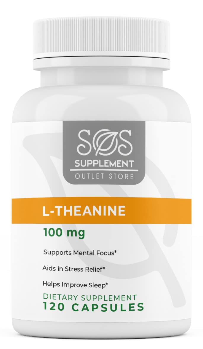 Supplement Outlet Store SOS L-Theanine Brain Support Focus Supplement 100mg Capsule, 120 Count
