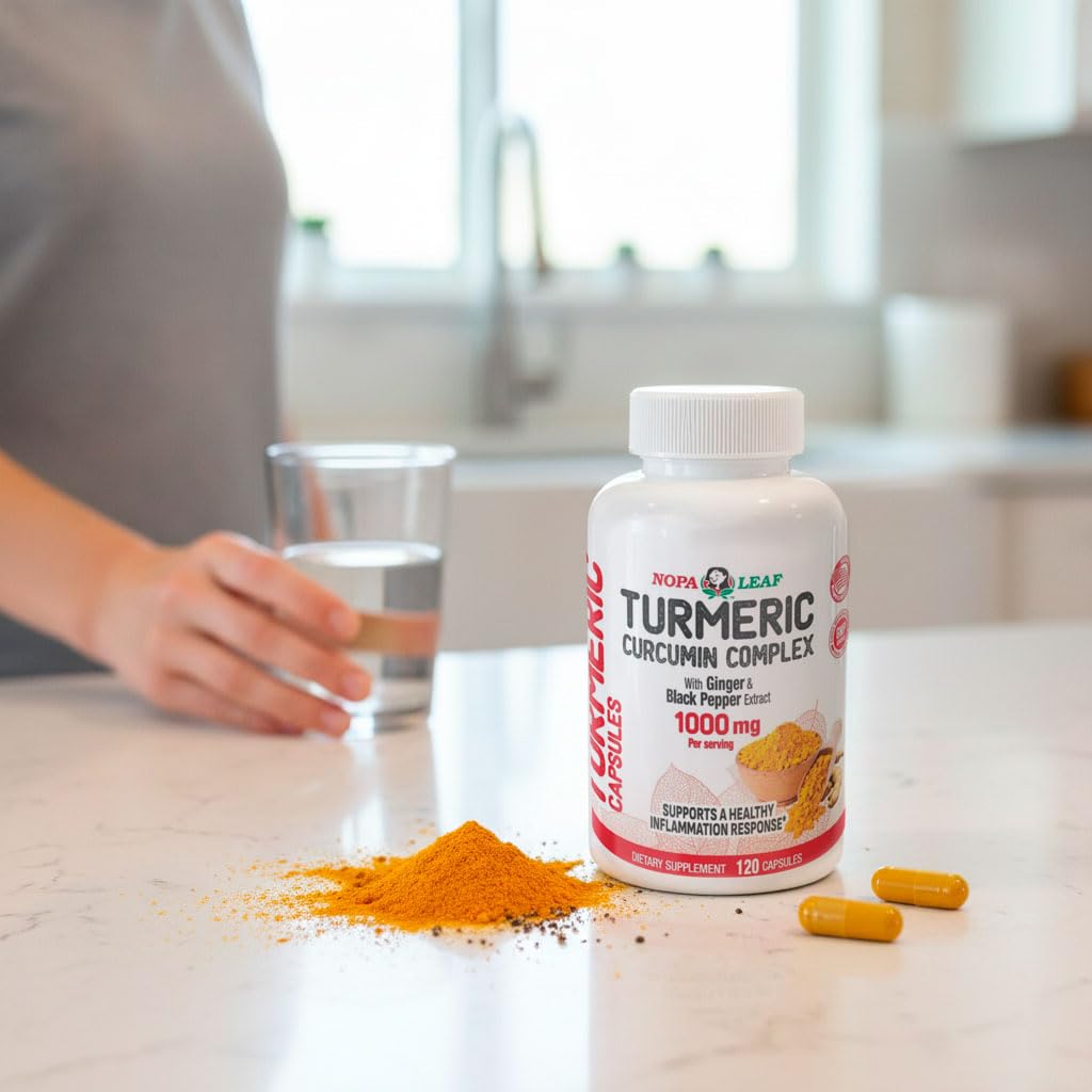 Nopalina Leaf Turmeric Curcumin Complex Capsules with Ginger & Black Pepper, 1000mg per Serving, 120 Capsules