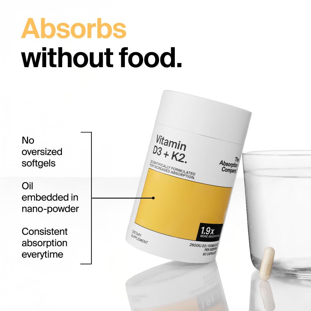 The Absorption Company Vitamin D3 & K2 Capsules 60 Count
