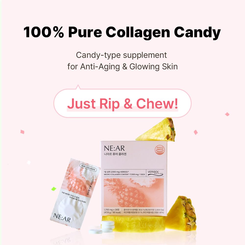 NE:AR Glow Collagen Chews with Hyaluronic Acid & Vitamin C, Chewable, 28 Count