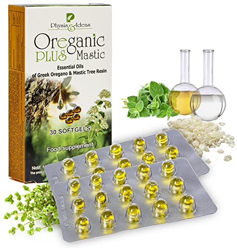 Physis & Ideas Oreganic Plus Mastic Oregano Essential Oil Capsules & Chios Mastic Gum Oil Wild Oregano Softgels Organic Non-GMO 30 Count