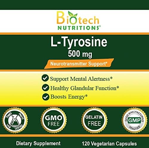 Biotech Nutritions L-Tyrosine 500 mg Vegetable Capsules, 120 Count