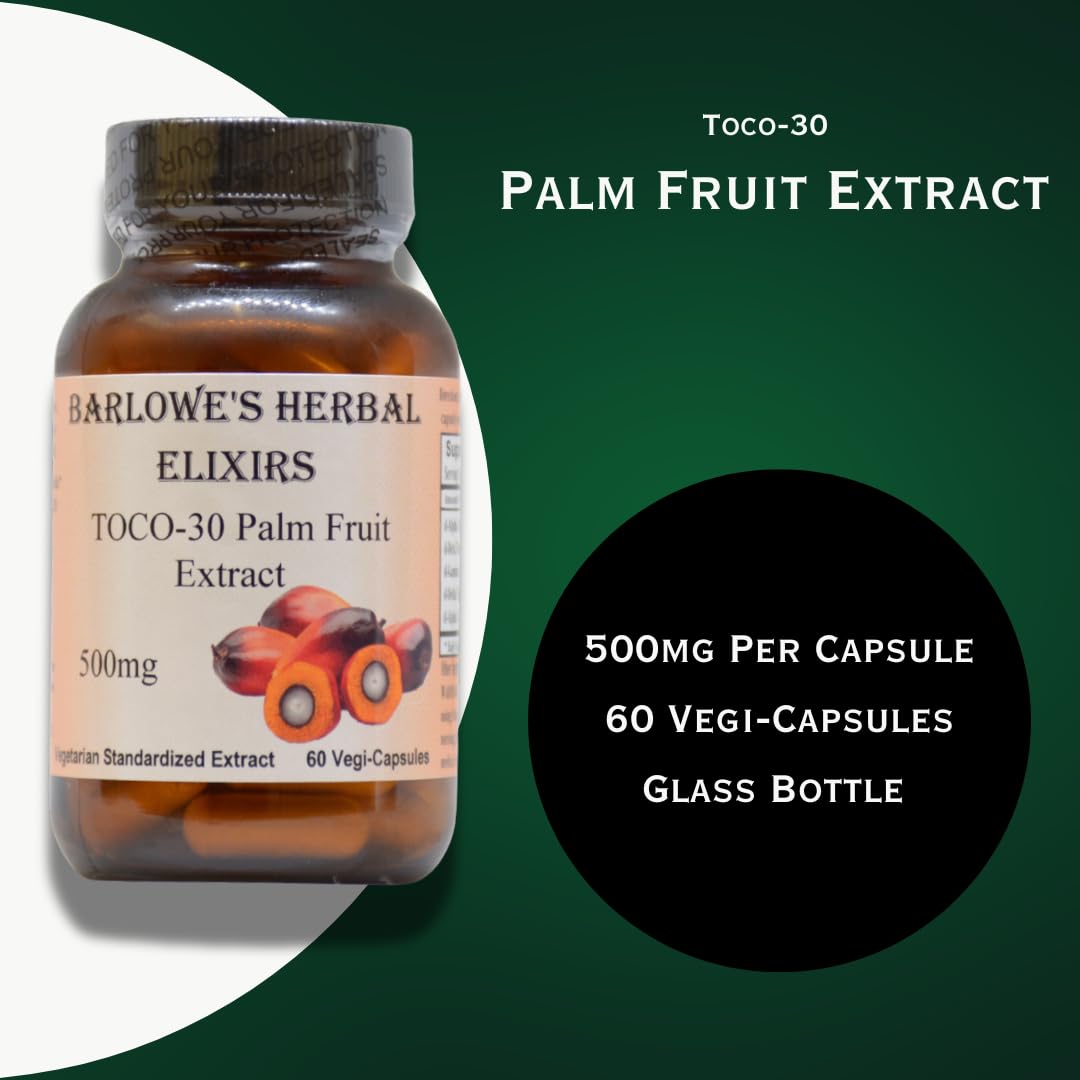 Barlowe's Herbal Elixirs Toco-30 Tocotrienol Palm Fruit Extract 500mg Per Capsule, 60 Capsules