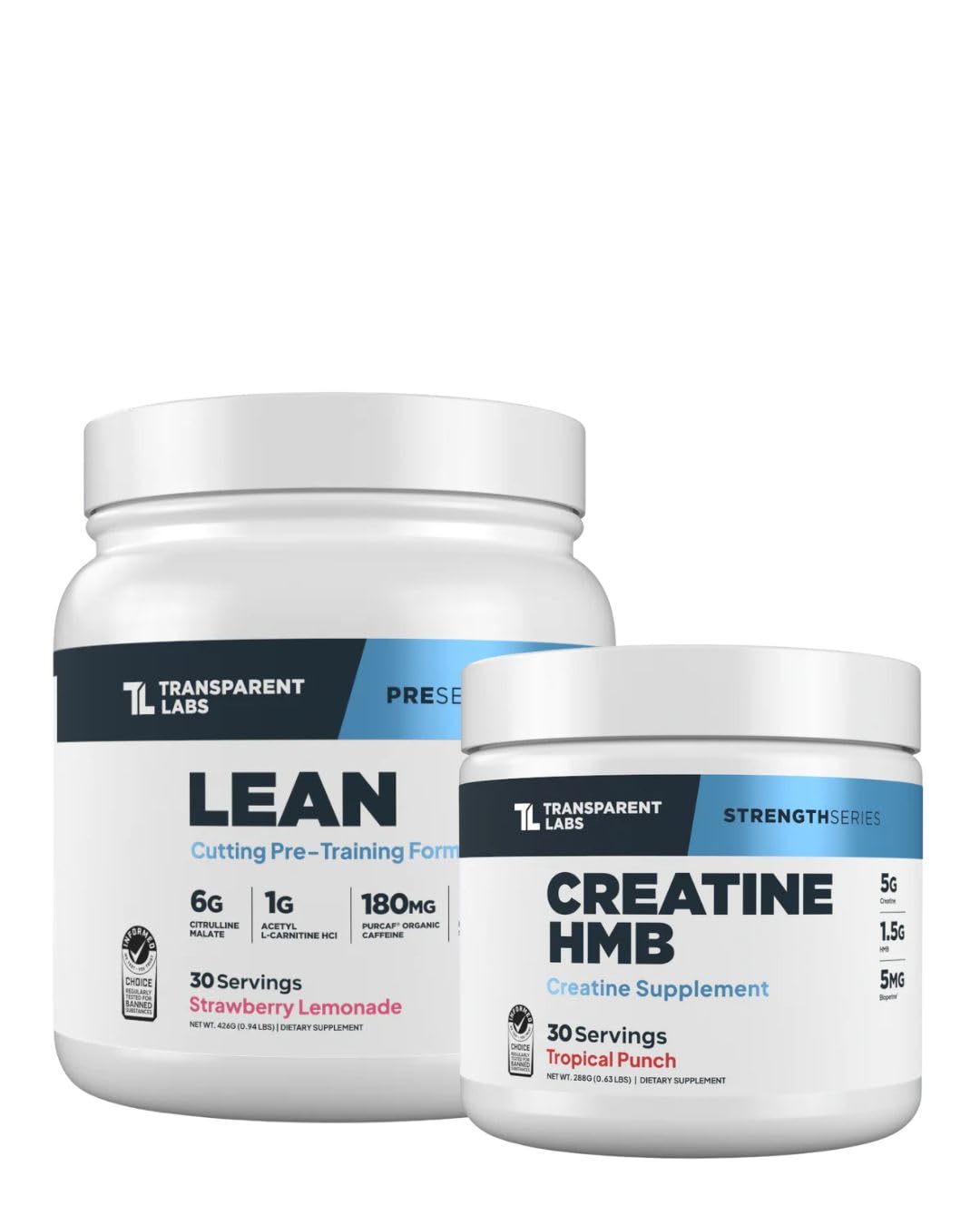 Transparent Labs Lean Pre-Workout & Creatine HMB Powder, 30 Servings Each