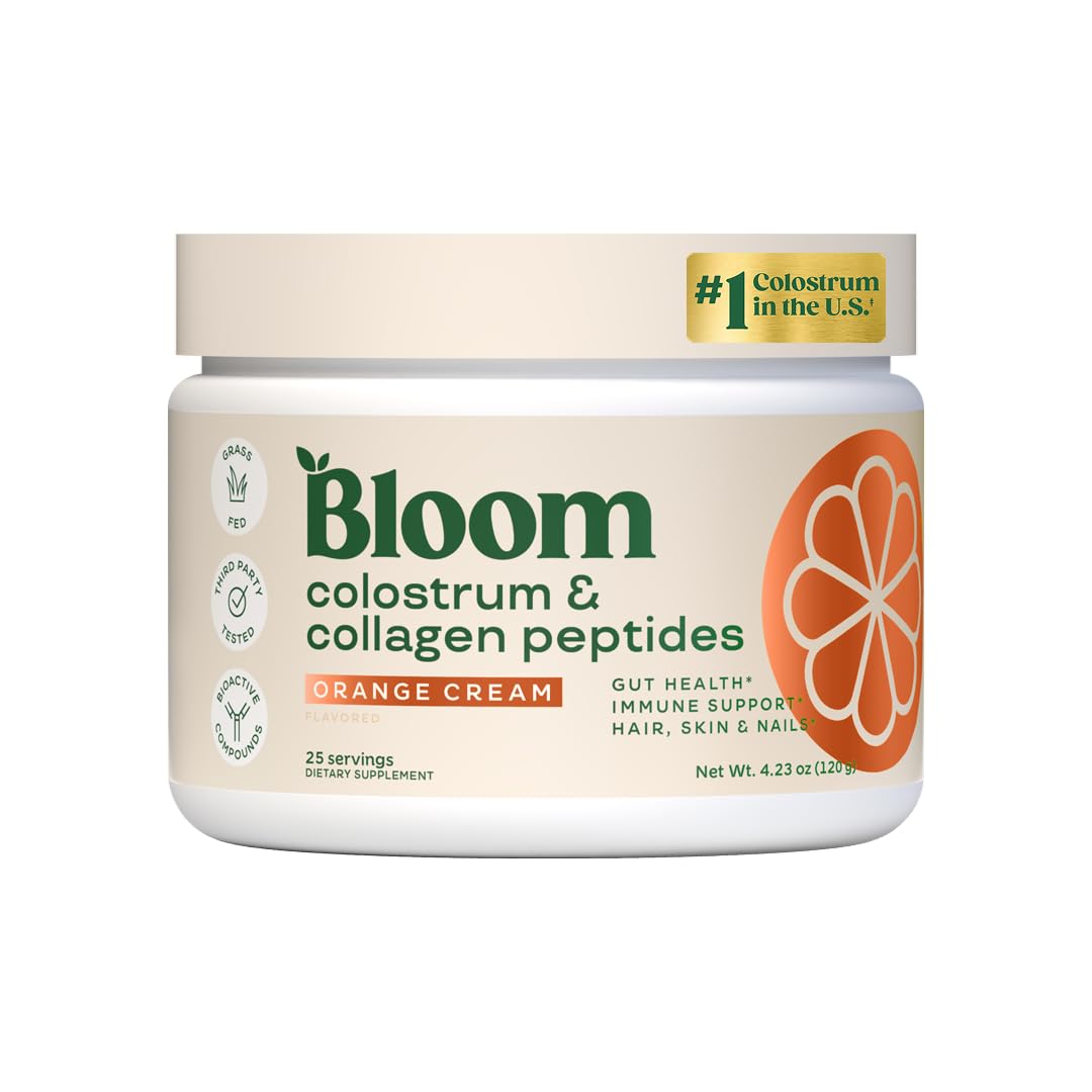 Bloom Nutrition Bovine Colostrum Powder with Vitamin B-12 for Gut Health, Immune Support, Hair Growth & Beauty Supplement | Orange Cream, 25 Servings, 4.23