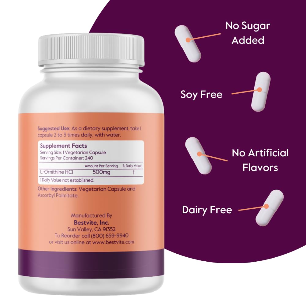BESTVITE L-Ornithine 500mg Capsule, 240 Capsules